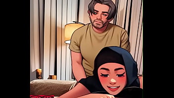 Gadis Anime Berhijab Arab Ditembak Dari Belakang Sambil Menatap Kamera